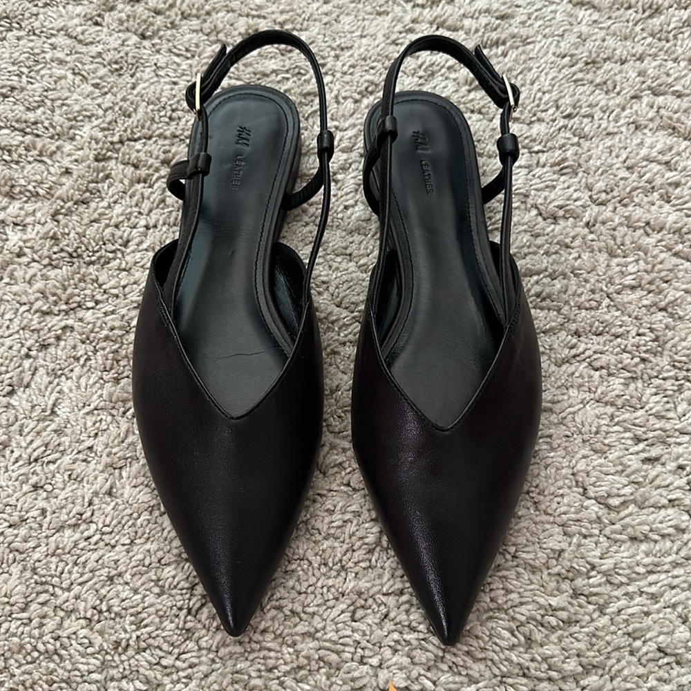 NWOT H&M Black Leather Slingbacks (Premium Selection)